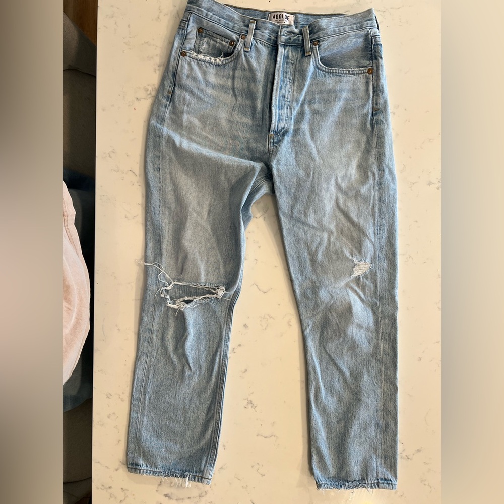 Agolde Riley High Rise Straight Crop Jeans in Shatter size 27